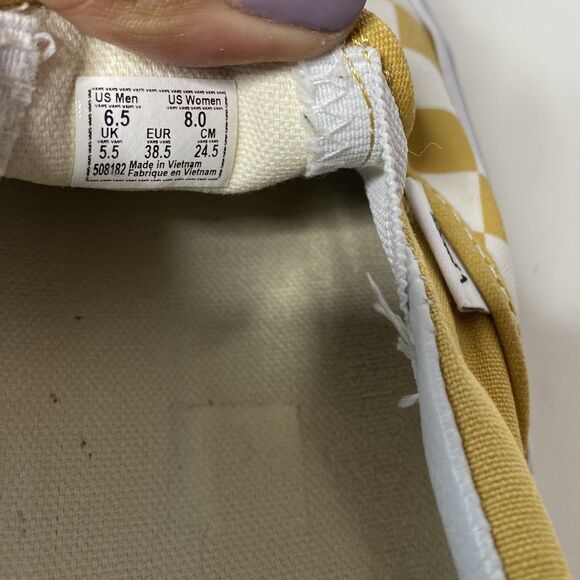 Vans Checkerboard Yellow Classic Slip On Unisex Skate Streetwear Shoes M6.5/W 8 - Picture 8 of 8